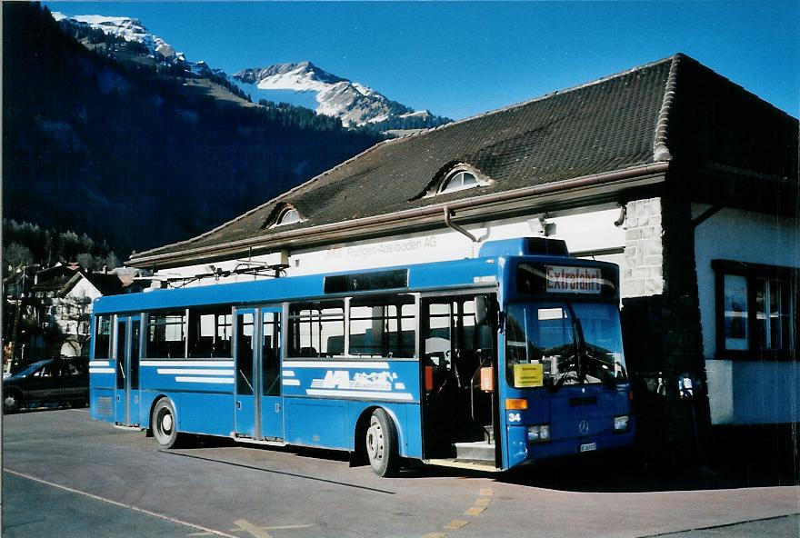 (104'705) - AFA Adelboden - Nr. 34/BE 263'015 - Mercedes (ex Nr. 17; ex Fr�hlich, Z�rich Nr. 603; ex VBZ Z�rich Nr. 682) am 24. Februar 2008 beim Bahnhof Frutigen