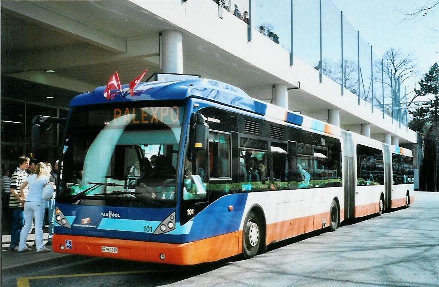 (105'118) - TPG Gen�ve - Nr. 101/GE 960'019 - Van Hool am 15. M�rz 2008 in Gen�ve, Palexpo