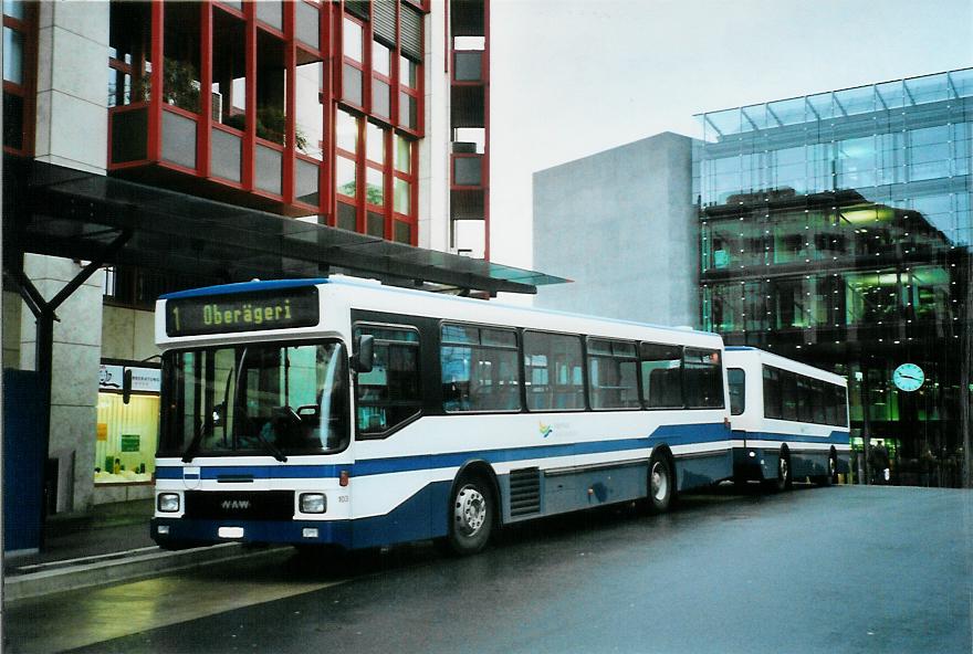 (105'321) - ZVB Zug - Nr. 103/ZG 54'613 - NAW/Hess (ex Nr. 93) am 17. M�rz 2008 beim Bahnhof Zug