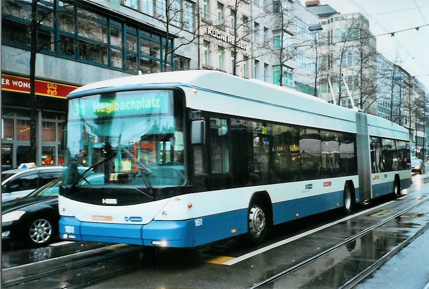 (105'503) - VBZ Z�rich - Nr. 161 - Hess/Hess Gelenktrolleybus am 17. M�rz 2008 in Z�rich, L�wenstrasse