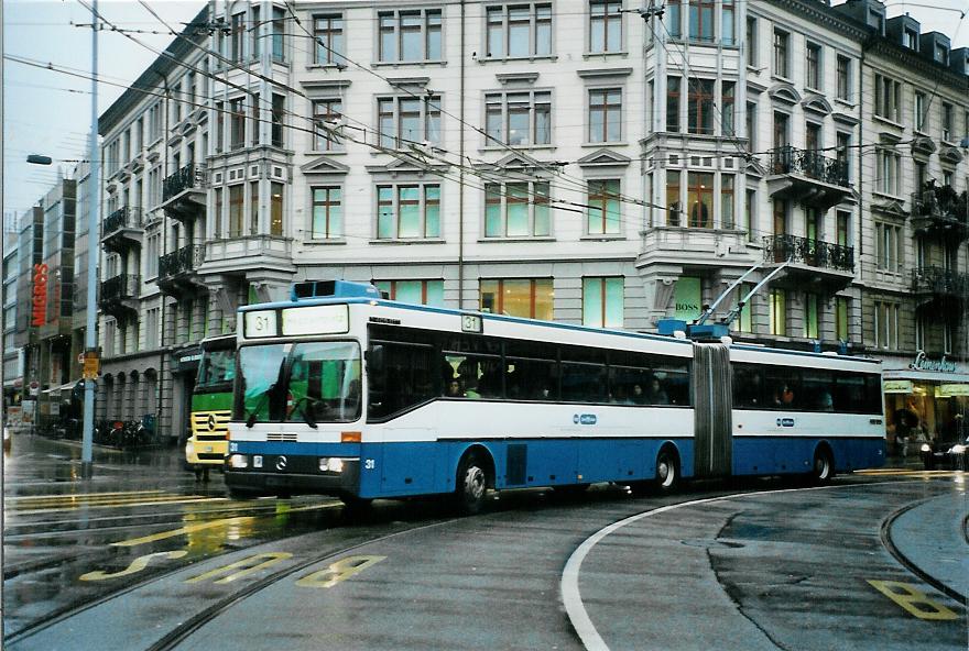 (105'509) - VBZ Z�rich - Nr. 31 - Mercedes Gelenktrolleybus am 17. M�rz 2008 in Z�rich, L�wenplatz