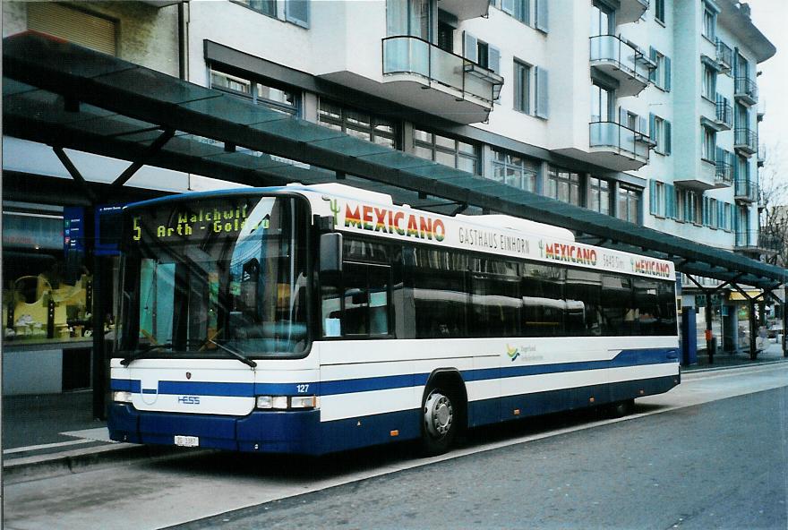 (105'701) - ZVB Zug - Nr. 127/ZG 3387 - Scania/Hess (ex Nr. 157) am 23. M�rz 2008 beim Bahnhof Zug