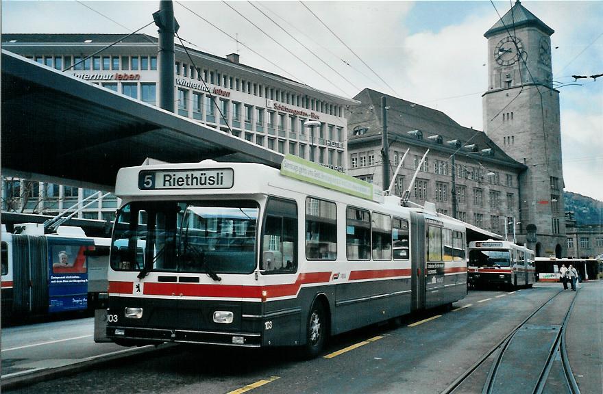 (105'825) - VBSG St. Gallen - Nr. 103 - Saurer/Hess Gelenktrolleybus am 29. M�rz 2008 beim Bahnhof St. Gallen