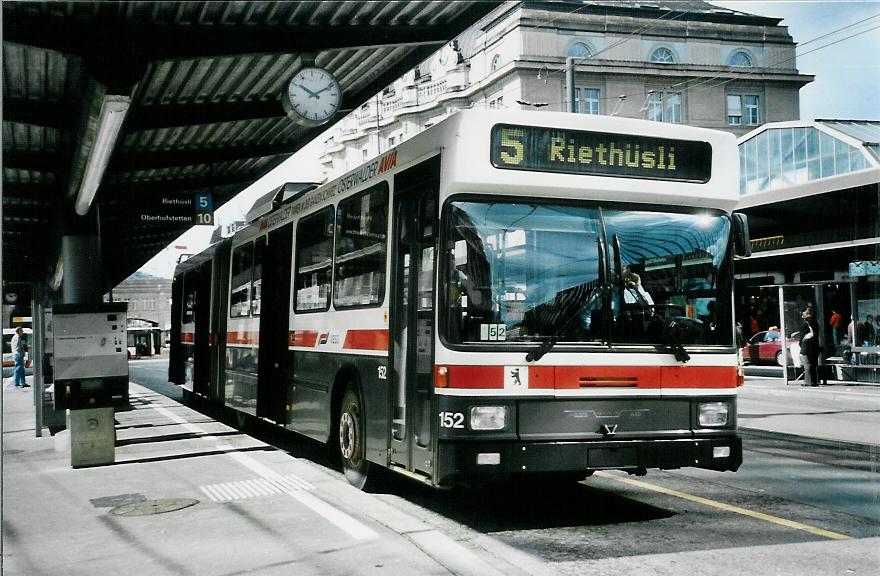 (105'908) - VBSG St. Gallen - Nr. 152 - NAW/Hess Gelenktrolleybus am 29. M�rz 2008 beim Bahnhof St. Gallen
