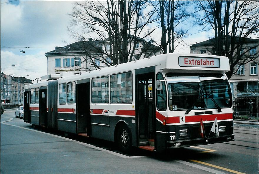 (105'912) - VBSG St. Gallen - Nr. 111 - Saurer/Hess Gelenktrolleybus am 29. M�rz 2008 beim Bahnhof St. Gallen