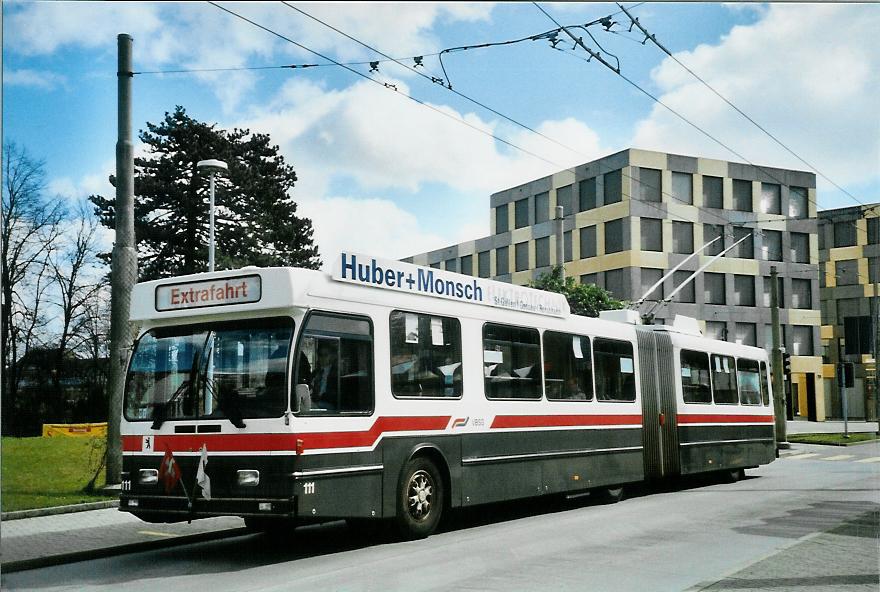 (105'913) - VBSG St. Gallen - Nr. 111 - Saurer/Hess Gelenktrolleybus am 29. M�rz 2008 in St. Gallen, Rosenbergstrasse