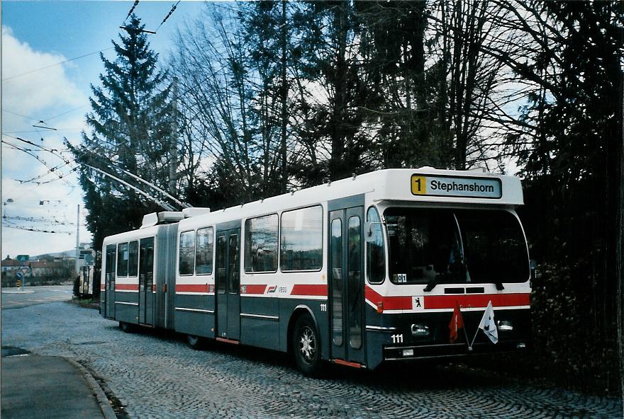 (105'917) - VBSG St. Gallen - Nr. 111 - Saurer/Hess Gelenktrolleybus am 29. M�rz 2008 in St. Gallen, Stocken