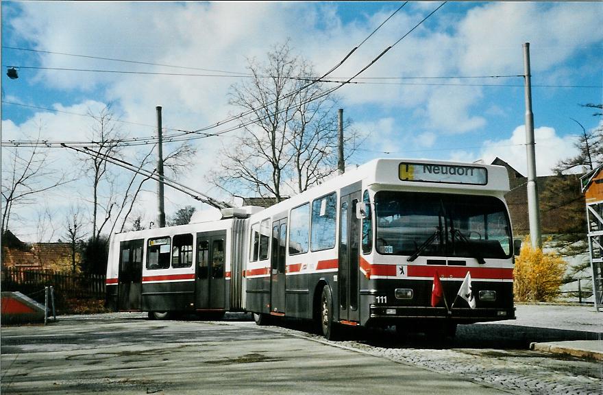 (105'921) - VBSG St. Gallen - Nr. 111 - Saurer/Hess Gelenktrolleybus am 29. M�rz 2008 in St. Gallen, Stocken