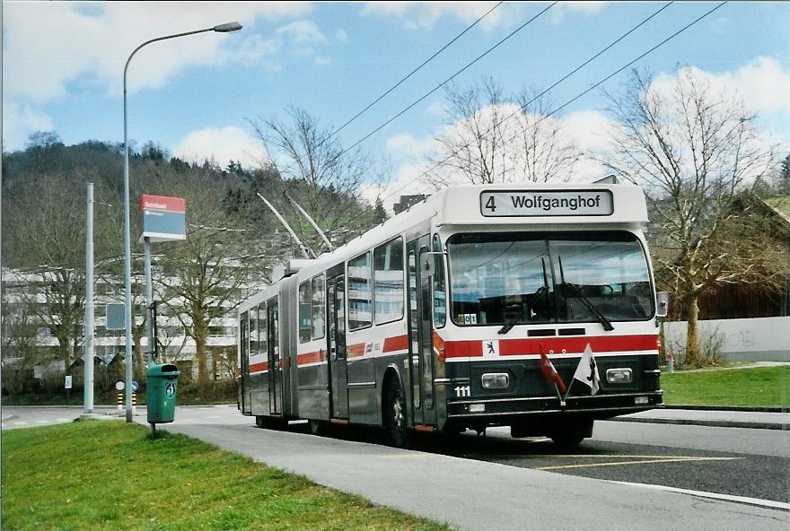 (105'925) - VBSG St. Gallen - Nr. 111 - Saurer/Hess Gelenktrolleybus am 29. M�rz 2008 in St. Gallen, Schl�ssli