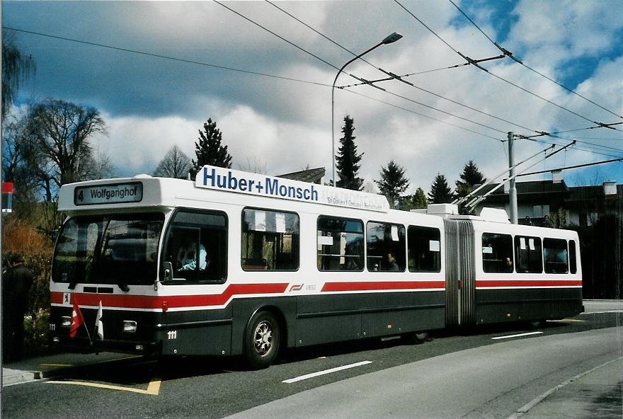 (105'926) - VBSG St. Gallen - Nr. 111 - Saurer/Hess Gelenktrolleybus am 29. M�rz 2008 in St. Gallen, Aetschberg