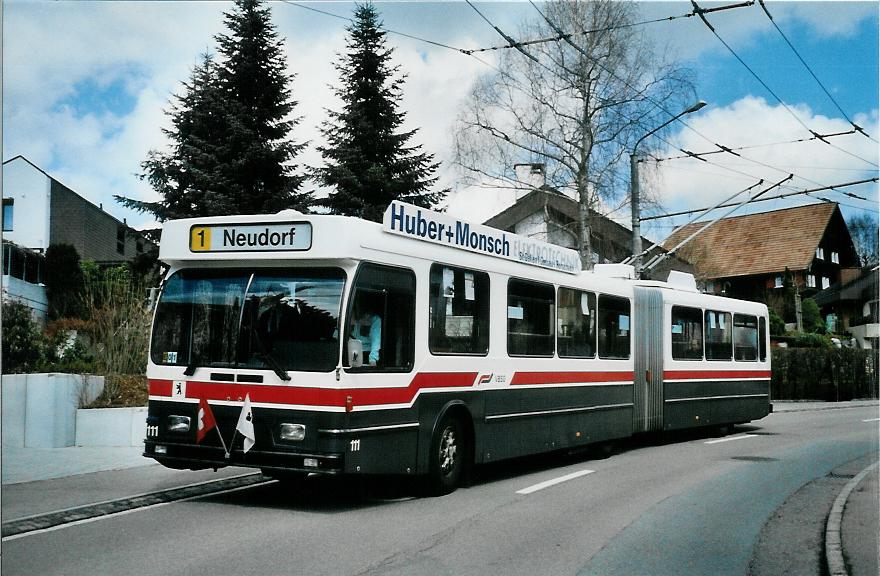 (105'927) - VBSG St. Gallen - Nr. 111 - Saurer/Hess Gelenktrolleybus am 29. M�rz 2008 in St. Gallen, Aetschberg