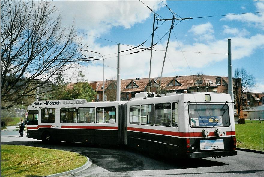 (105'928) - VBSG St. Gallen - Nr. 111 - Saurer/Hess Gelenktrolleybus am 29. M�rz 2008 in St. Gallen, Wolfganghof