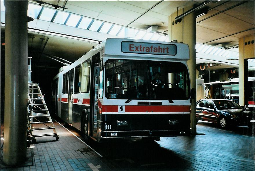 (106'001) - VBSG St. Gallen - Nr. 111 - Saurer/Hess Gelenktrolleybus am 29. M�rz 2008 in St. Gallen, Depot