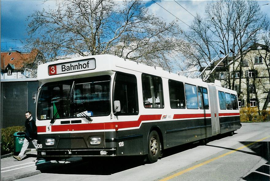 (106'007) - VBSG St. Gallen - Nr. 108 - Saurer/Hess Gelenktrolleybus am 29. M�rz 2008 in St. Gallen, Heiligkreuz