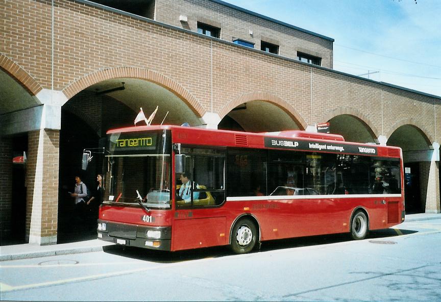 (106'903) - Bernmobil, Bern - Nr. 401/BE 612'401 - MAN/G�ppel am 2. Mai 2008 beim Bahnhof M�nsingen