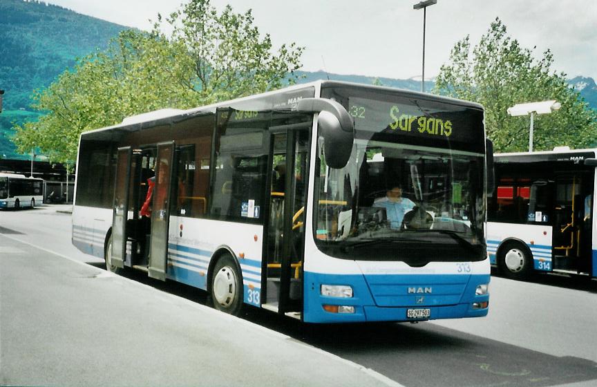 (107'431) - BSW Sargans - Nr. 313/SG 297'503 - MAN/G�ppel am 24. Mai 2008 beim Bahnhof Sargans