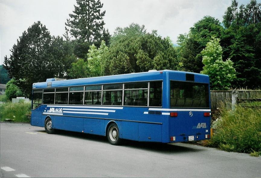 (107'812) - AFA Adelboden - Nr. 34/BE 3044 U - Mercedes (ex Nr. 17; ex Fr�hlich, Z�rich Nr. 603; ex VBZ Z�rich Nr. 682) am 9. Juni 2008 beim Bahnhof Frutigen