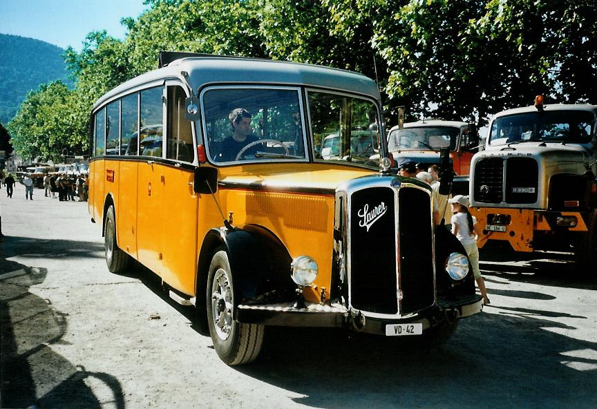 (108'103) - Riviera Carburant Lavage, St-L�gier - VD 42 - Saurer/Saurer (ex Oldtimer Club Saurer, Arbon; ex AVG Grindelwald; ex P 23'106; ex P 2160) am 21. Juni 2008 in Aigle, Saurertreffen 