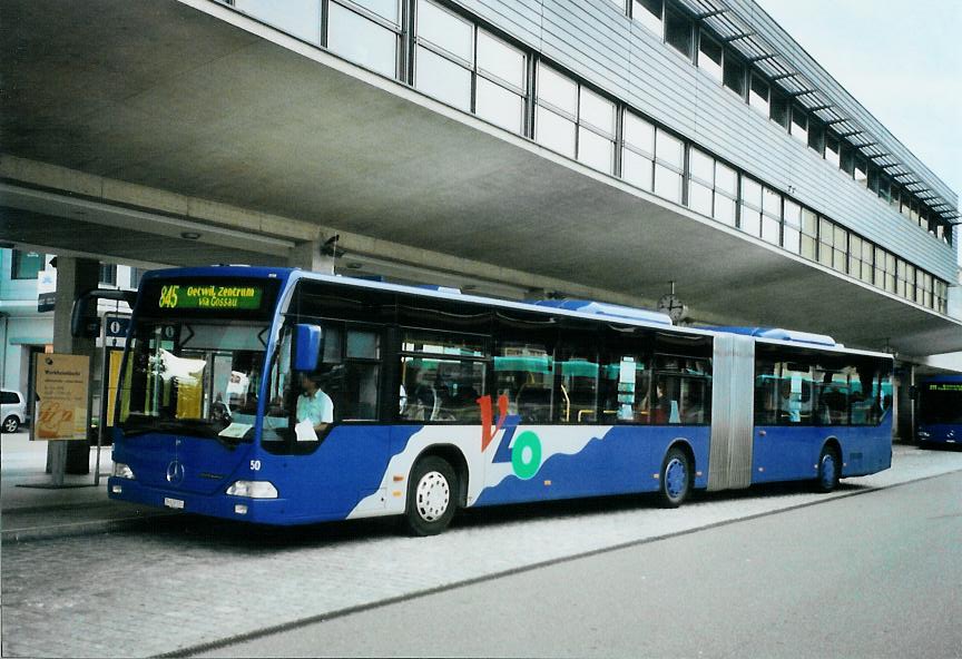 (108'702) - VZO Gr�ningen - Nr. 50/ZH 628'550 - Mercedes am 6. Juli 2008 beim Bahnhof Uster
