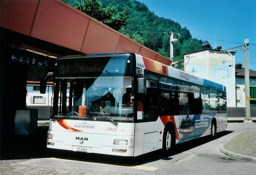 (109'303) - AAGS Schwyz - Nr. 42/SZ 5389 - MAN (ex Wegm�ller, Weggis) am 16. Juli 2008 beim Bahnhof Schwyz