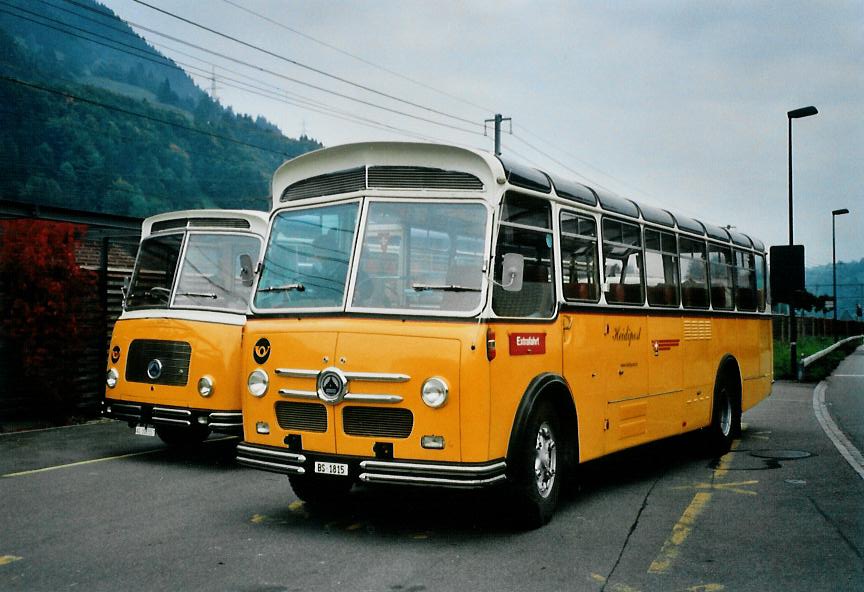 (111'024) - Stebler, Basel - BS 1815 - Saurer/FHS (ex Reber, Basel; ex Eggenberger, M�riken; ex Ott, Wetzikon; ex OPC Ennetb�rgen Nr. 3; ex AVG Grindelwald; ex P 24'143) am 27. September 2008 beim Bahnhof Reichenbach