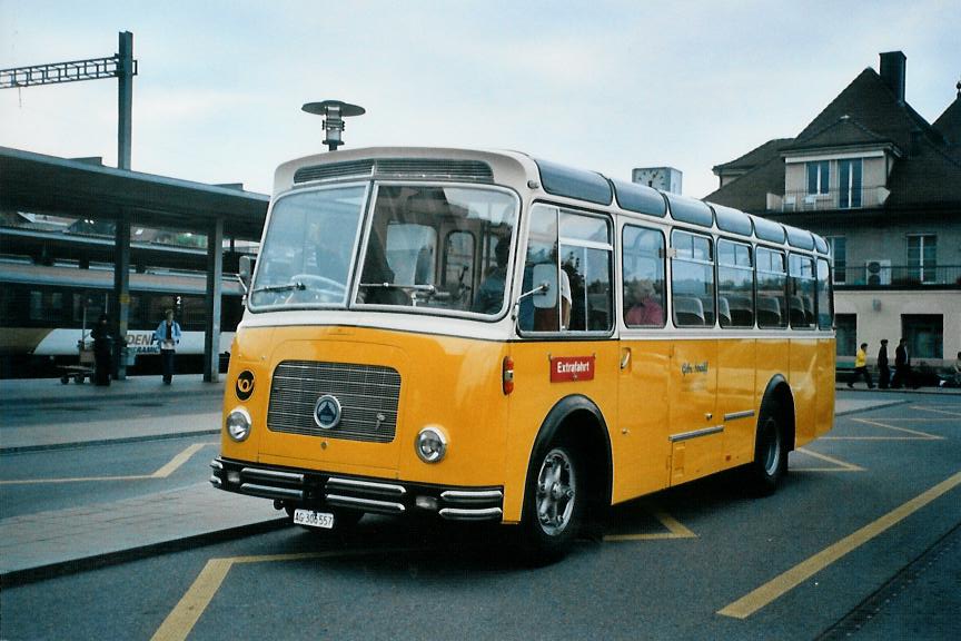 (111'227) - Streiff, Gelterkinden - AG 306'557 - Saurer/Gangloff (ex Oldie-Tours Z�risee, Wollerau; ex OTAG, Wald; ex Leibundgut, Obergoldbach; ex Krebs, Belpberg) am 27. September 2008 beim Bahnhof Spiez