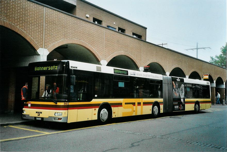 (111'409) - STI Thun - Nr. 90/BE 572'090 - MAN am 11. Oktober 2008 beim Bahnhof M�nsingen