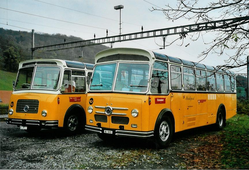 (111'818) - Stebler, Basel - BS 1815 - Saurer/FHS (ex Reber, Basel; ex Eggenberger, M�riken; ex Ott, Wetzikon; ex OPC Ennetb�rgen Nr. 3; ex AVG Grindelwald; ex P 24'143) am 2. November 2008 beim Bahnhof Schinznach Dorf