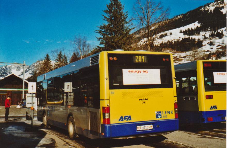 (113'315) - AFA Adelboden - Nr. 56/BE 611'030 - MAN/G�ppel am 24. Dezember 2008 beim Bahnhof Lenk
