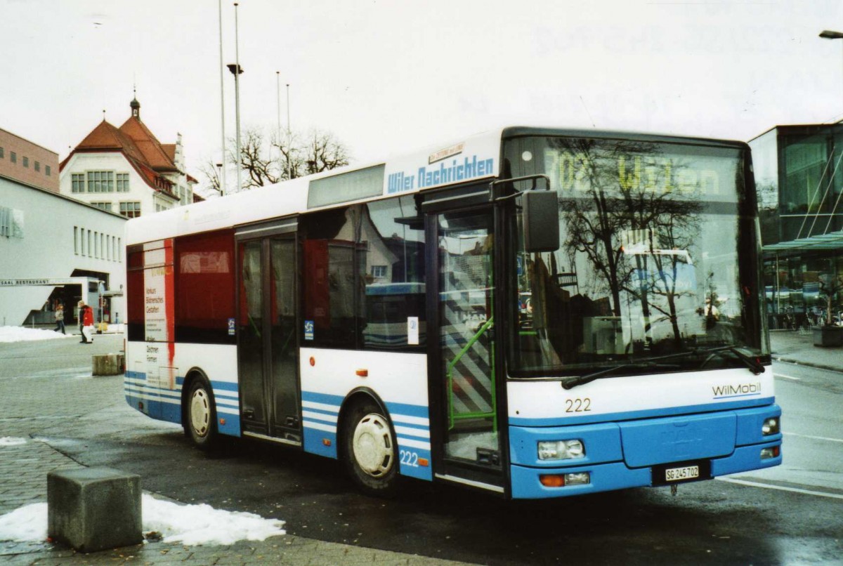 (114'014) - WilMobil, Wil - Nr. 222/SG 245'702 - MAN/G�ppel (ex Wick, Wil Nr. 2) am 21. Januar 2009 beim Bahnhof Wil