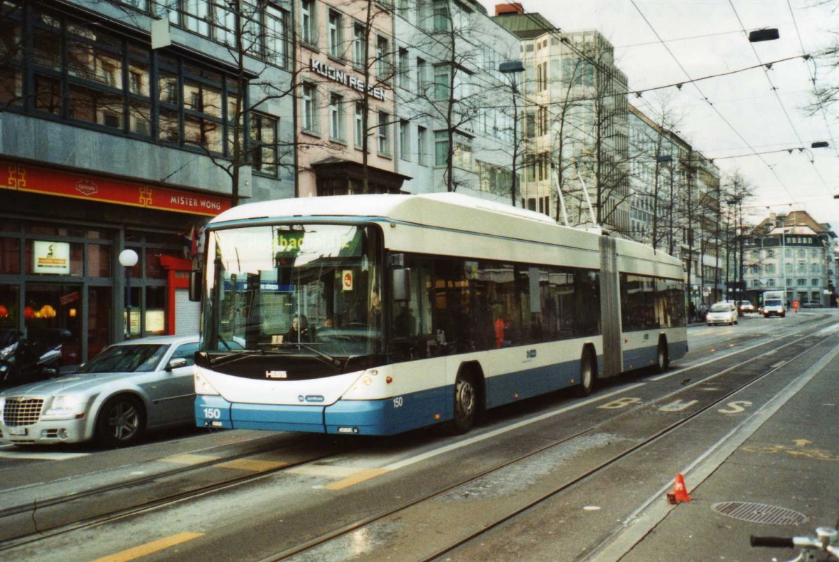 (114'501) - VBZ Z�rich - Nr. 150 - Hess/Hess Gelenktrolleybus am 18. Februar 2009 in Z�rich, L�wenstrasse