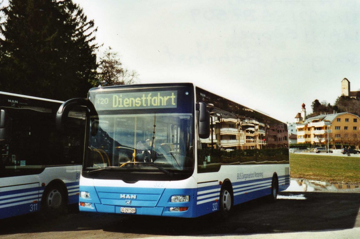 (115'122) - BSW Sargans - Nr. 322/SG 297'509 - MAN/G�ppel am 14. M�rz 2009 beim Bahnhof Sargans