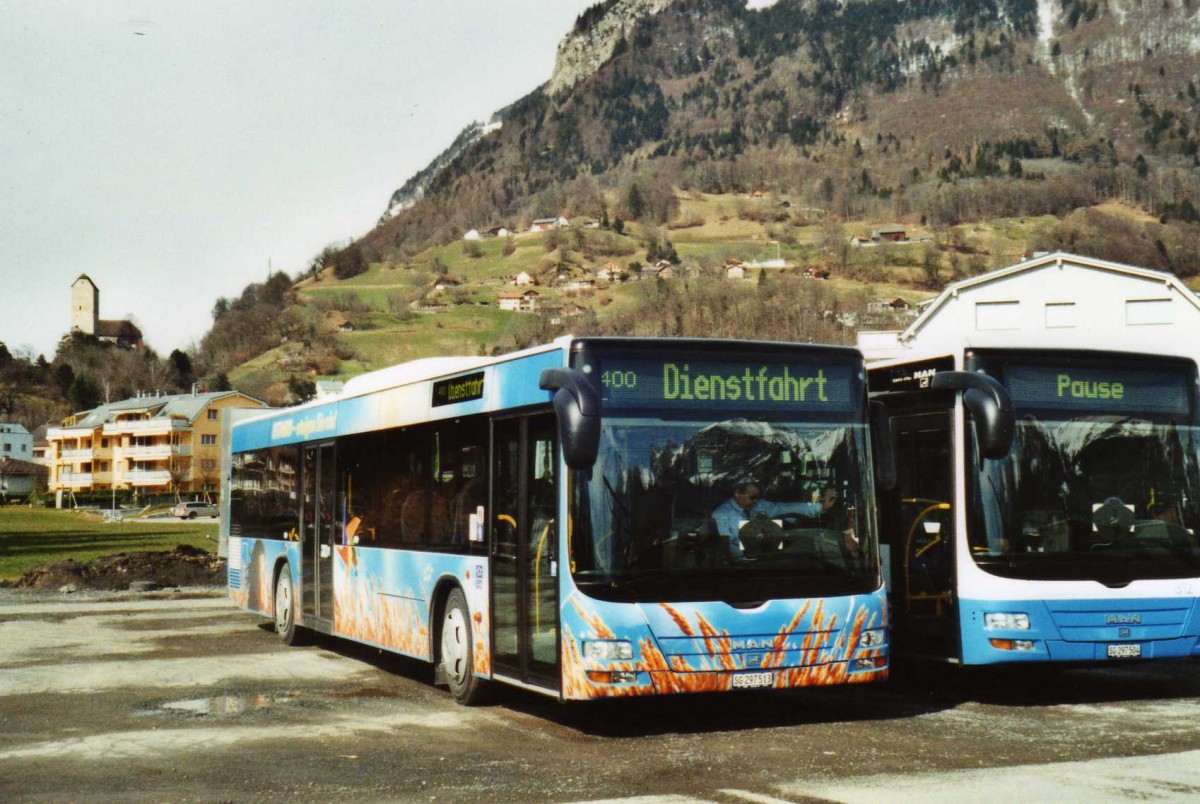 (115'123) - BSW Sargans - Nr. 340/SG 297'513 - MAN am 14. M�rz 2009 beim Bahnhof Sargans