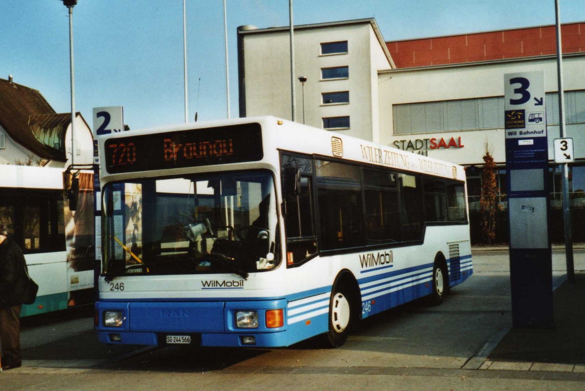 (115'330) - WilMobil, Wil - Nr. 246/SG 244'566 - MAN/Lauber (ex BOS Wil Nr. 24; ex AWL Littenheid) am 18. M�rz 2009 beim Bahnhof Wil