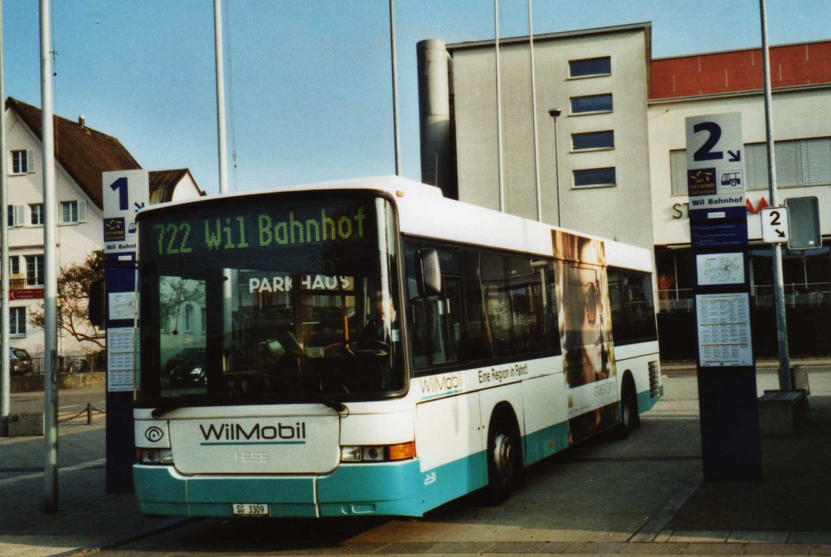 (115'331) - WilMobil, Wil - Nr. 231/SG 3309 - Volvo/Hess (ex BOS Wil Nr. 19) am 18. M�rz 2009 beim Bahnhof Wil