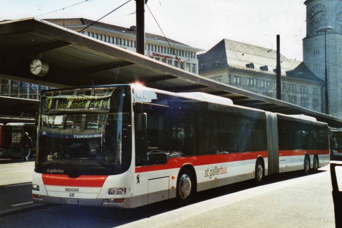 (115'423) - St. Gallerbus, St. Gallen - Nr. 299/SG 198'299 - MAN am 18. M�rz 2009 beim Bahnhof St. Gallen