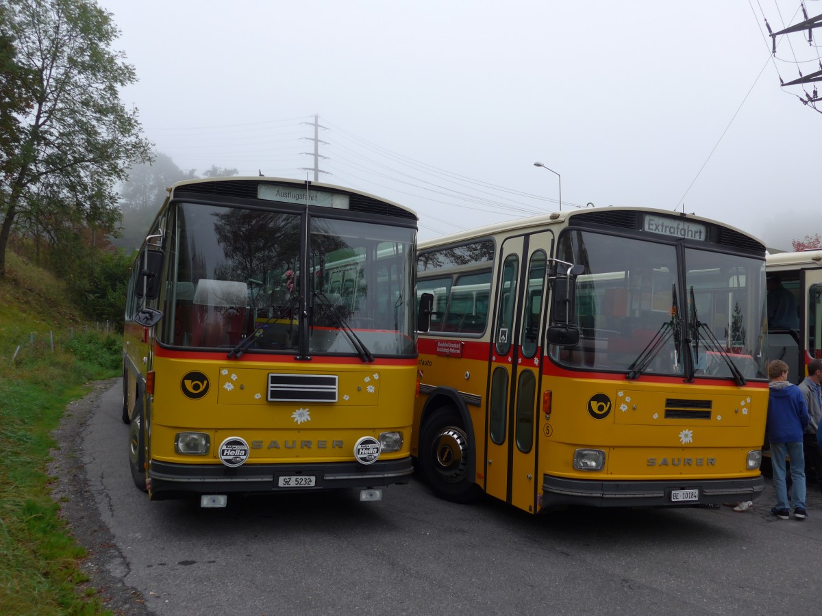 (115'603) - F�ssler, Unteriberg - Nr. 6/SZ 5232 - Saurer/R&J (ex Sch�rch, Gutenburg Nr. 6; ex P 24'358) am 12. Oktober 2014 in K�ssnacht, Rest. Frohsinn