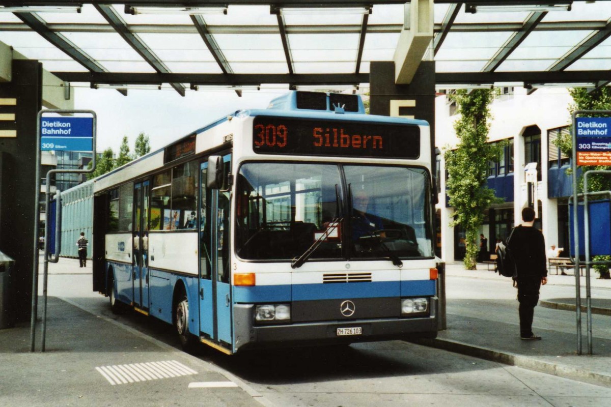 (117'415) - Limmat Bus, Dietikon - Nr. 3/ZH 726'103 - Mercedes (ex VBZ Z�rich Nr. 644) am 8. Juni 2009 beim Bahnhof Dietikon
