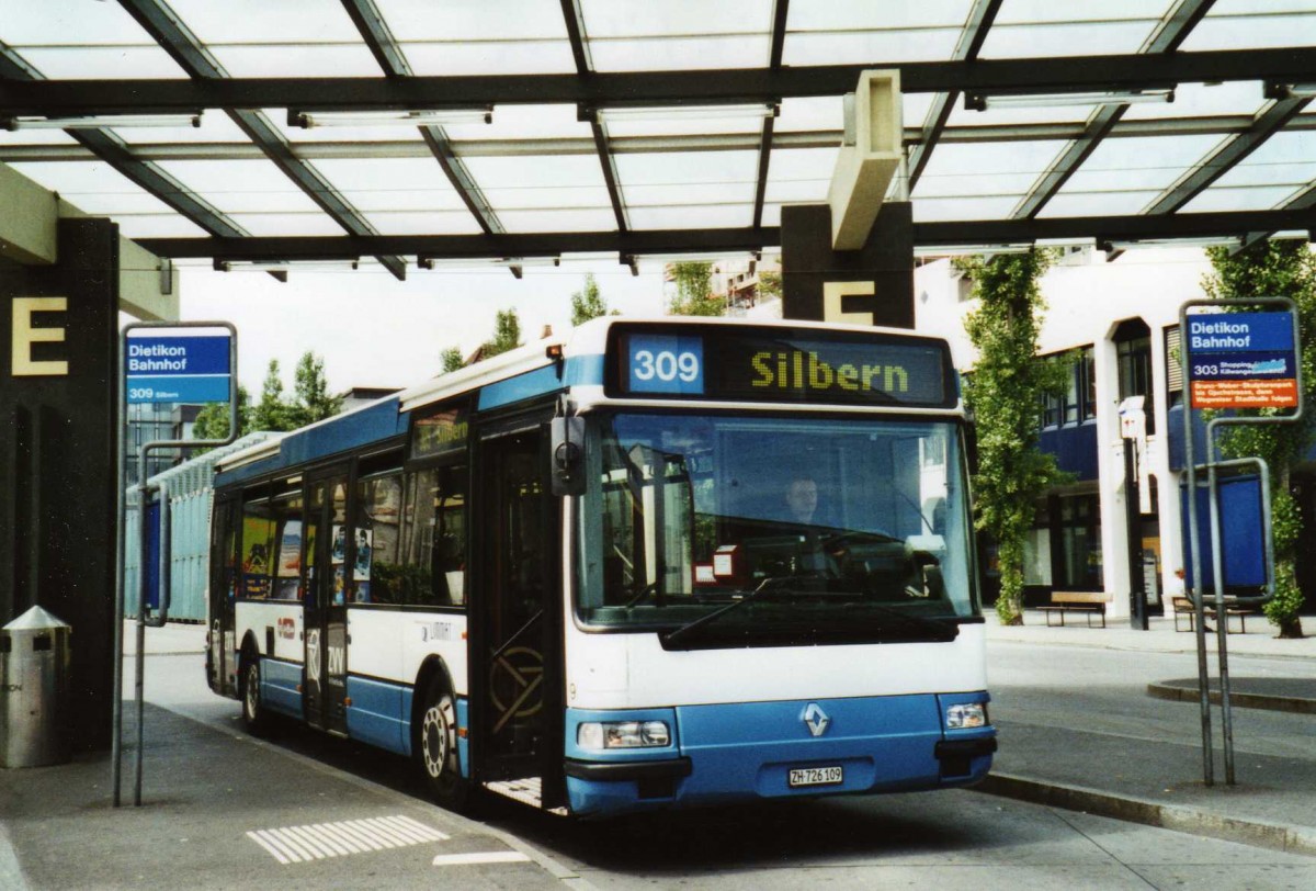 (117'418) - Limmat Bus, Dietikon - Nr. 9/ZH 726'109 - Renault (ex H�rzeler, Dietikon Nr. 34) am 8. Juni 2009 beim Bahnhof Dietikon