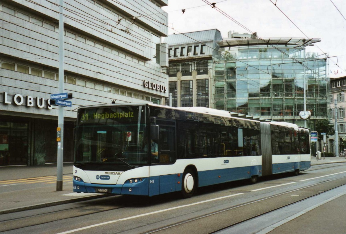 (119'111) - VBZ Z�rich - Nr. 543/ZH 730'543 - Neoplan am 12. Juli 2009 in Z�rich, L�wenplatz