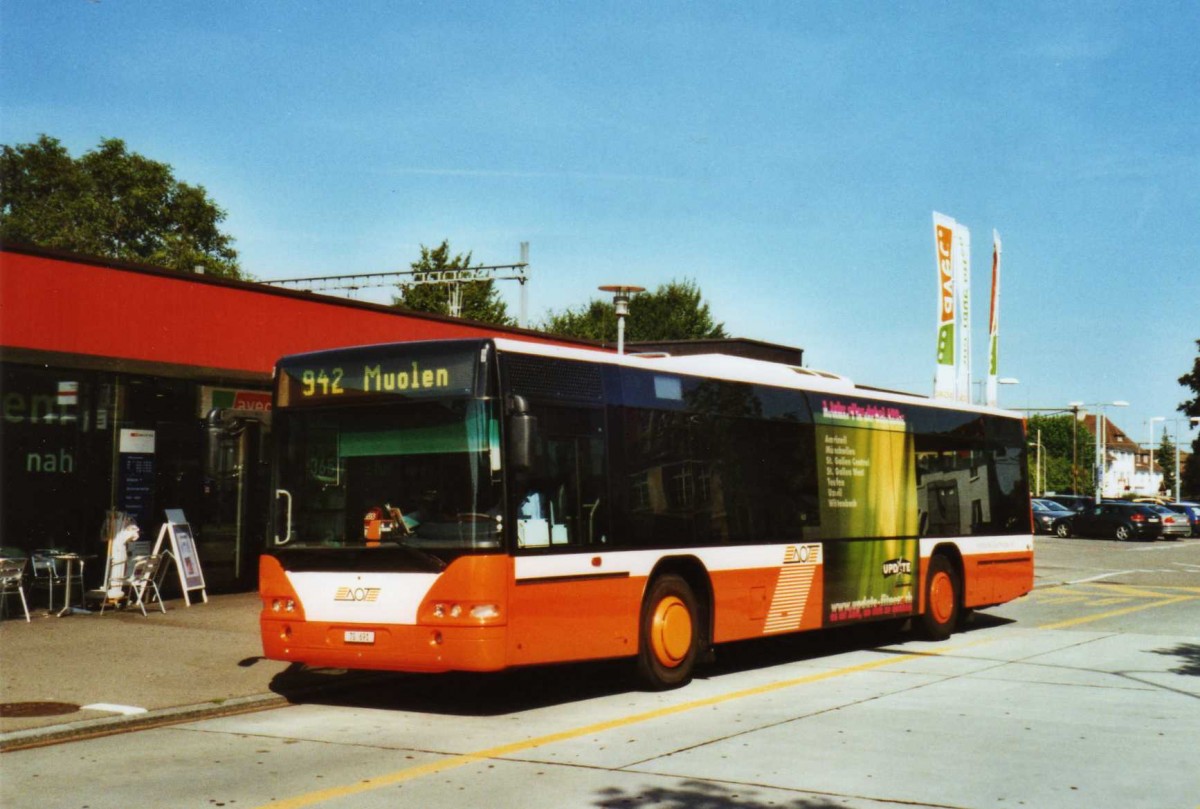 (120'125) - AOT Amriswil - Nr. 7/TG 691 - Neoplan (ex Vorf�hrfahrzeug) am 19. August 2009 beim Bahnhof Amriswil