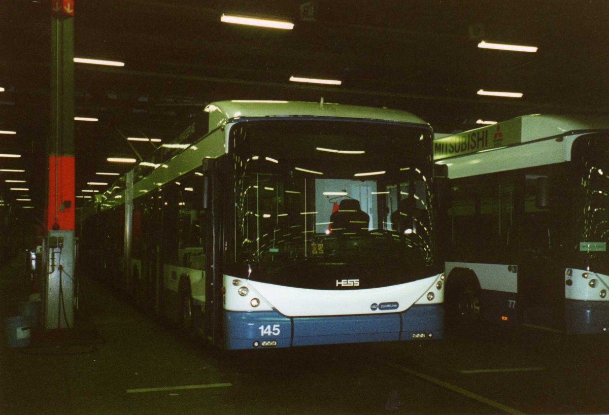 (123'110) - VBZ Z�rich - Nr. 145 - Hess/Hess Gelenktrolleybus am 13. Dezember 2009 in Z�rich, Garage Hardau