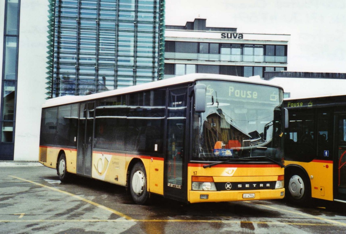 (124'423) - CarPostal Ouest - Nr. 17/JU 47'554 - Setra (ex Tinner, Sennwald) am 15. Februar 2010 beim Bahnhof Del�mont