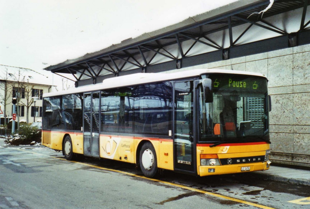 (124'426) - CarPostal Ouest - Nr. 27/JU 26'790 - Setra am 15. Februar 2010 beim Bahnhof Del�mont