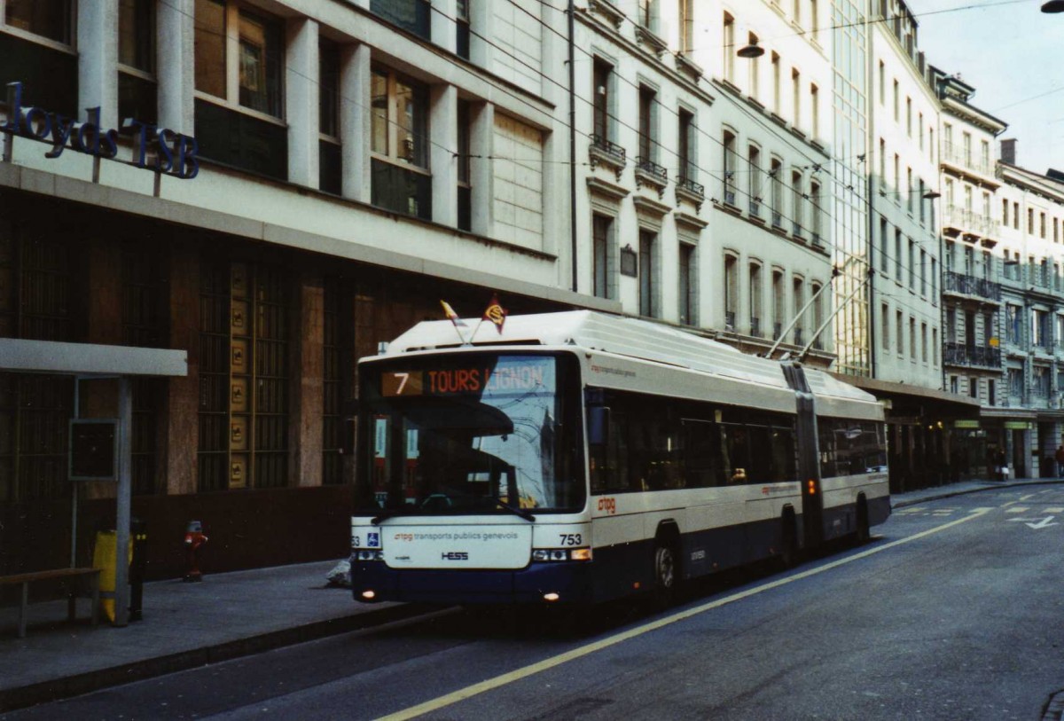 (124'929) - TPG Gen�ve - Nr. 753 - Hess/Hess Gelenktrolleybus am 13. M�rz 2010 in Gen�ve, Bel-Air
