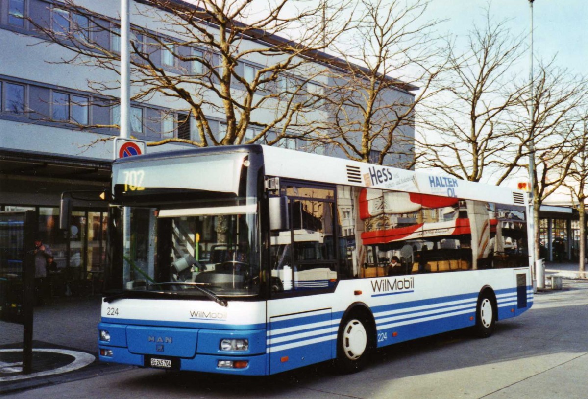 (125'013) - WilMobil, Wil - Nr. 224/SG 245'704 - MAN/G�ppel (ex Wick, Wil) am 17. M�rz 2010 beim Bahnhof Wil