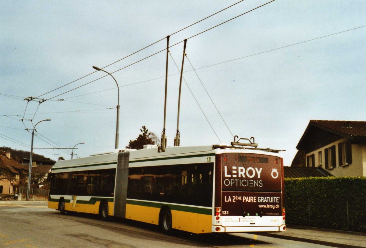 (125'302) - TN Neuch�tel - Nr. 131 - Hess/Hess Gelenktrolleybus am 22. M�rz 2010 in Cormondr�che, Trolleybus-Endstation