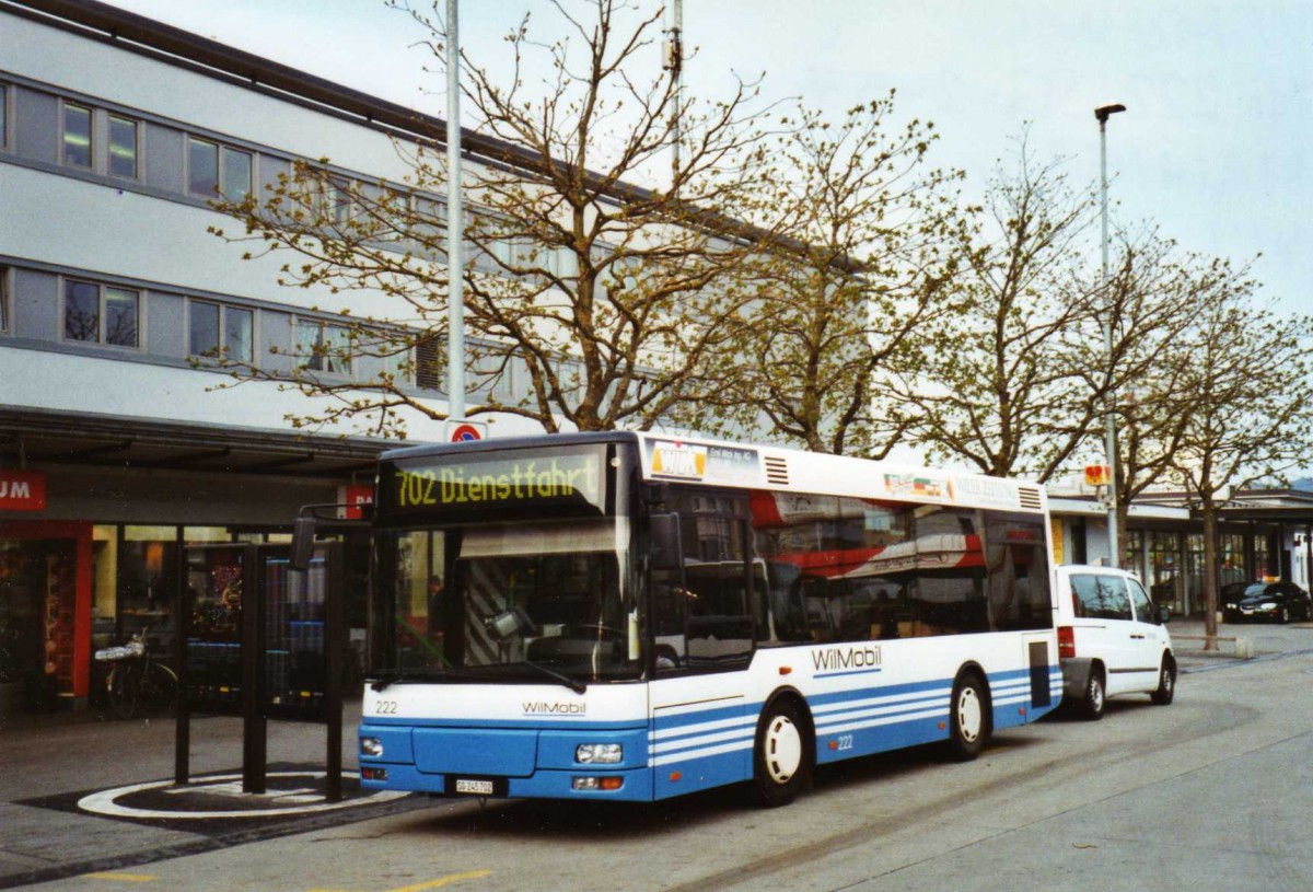(125'325) - WilMobil, Wil - Nr. 222/SG 245'702 - MAN/G�ppel (ex Wick, Wil Nr. 2) am 14. April 2010 beim Bahnhof Wil