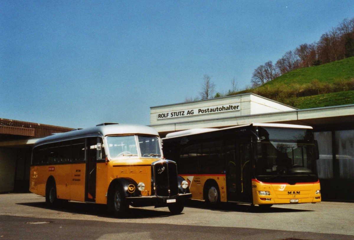 (125'627) - Stutz, Oberlunkhofen - AG 8341 - Saurer/T�scher (ex Dubs, Stallikon) am 24. April 2010 in Aeugstertal, Garage