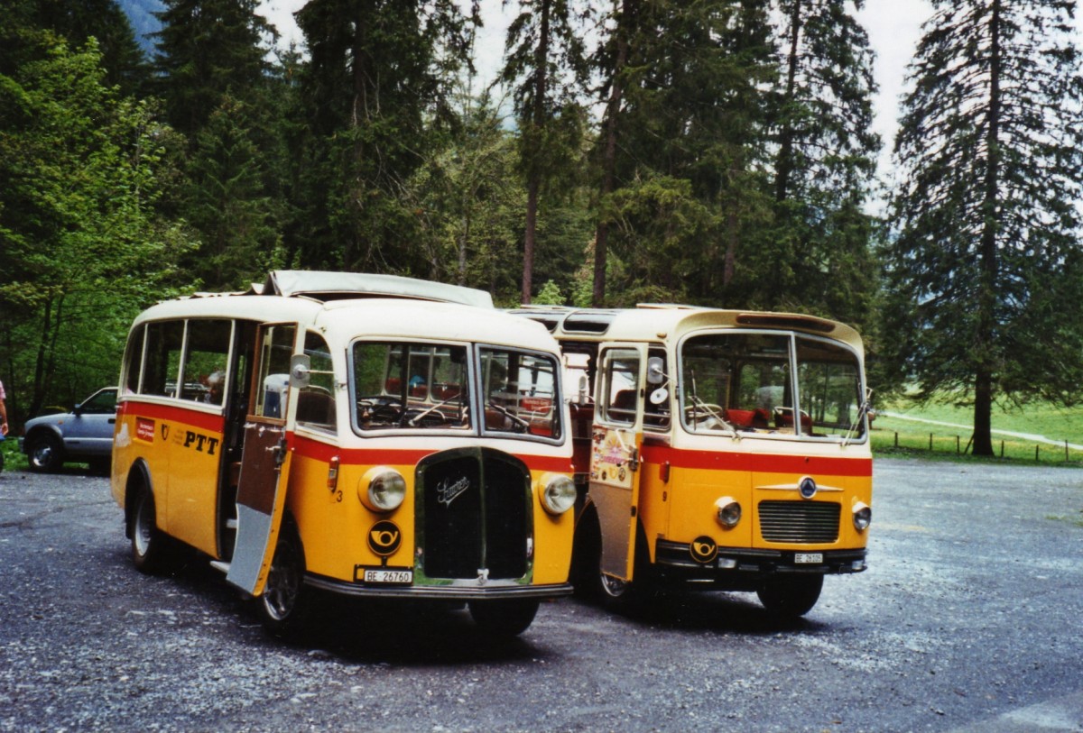 (126'623) - Schmid, Th�rishaus - Nr. 3/BE 26'760 - Saurer/Gangloff (ex Geiger, Adelboden Nr. 3) + Nr. 9/BE 26'105 - Saurer/R&J (ex Geiger, Adelboden Nr. 9) am 29. Mai 2010 in Kiental, Tschingel